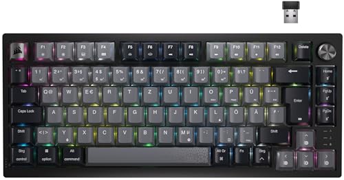 Corsair K65 Plus Wireless 75% RGB Mechanische Gaming-Tastatur - Schwarz | QWERTZ DE, Hot-Swap-Fähige, Vorgeschmierte MLX Red Lineare Schalter, Zweischichtige Schalldämpfung, PBT Tastenkappen