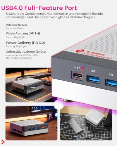 ACEMAGIC Retro X3 Mini PC, AMD Ryzen 7 H 255 1TB SSD 16GB LPDDR5 RAM | Radeon 780M, USB4, 2.5G LAN, WiFi 6E, BT 5.2, Triple 4K Display, Mini Desktop PC für Home Office, Multimedia & Creator