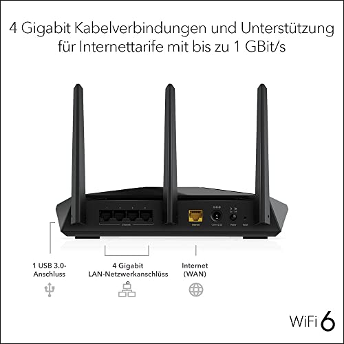 NETGEAR Nighthawk RAX30 WiFi 6 WLAN Router AX2400 (5 Streams mit bis zu 2,4 GBit/s, WiFi 6 Router Abdeckung bis zu 175 m², Smart Roaming)