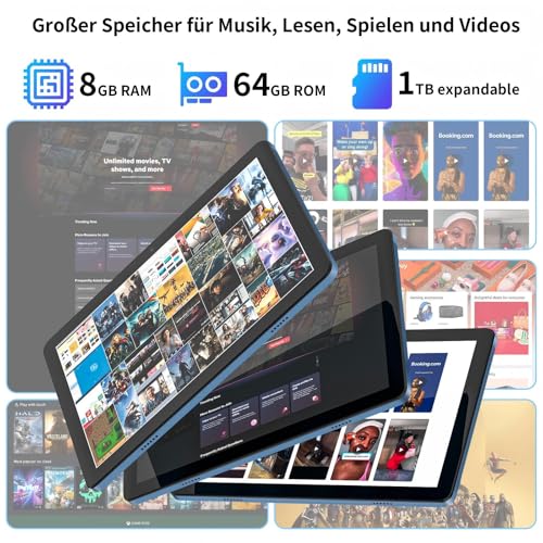 AWOW Tablet 10 Zoll Android 15: 2026 Neueste 7000mAh Octa-Core 8GB RAM+64GB 1TB TF Tablet PC mit WiFi 6 2.4G/5G Bluetooth 5.0 1280 * 800 FHD GMS Dual Kamera mit Hülle und Schutzfolie