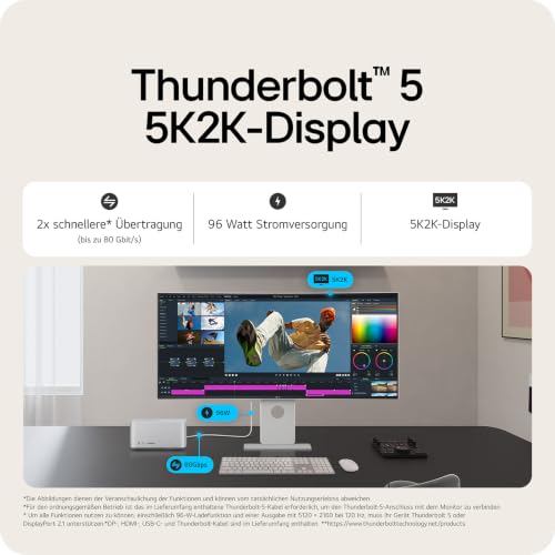 LG UltraWide 40U990A-W.AEU (40 Zoll) 21:9 Curved 5K2K Nano IPS Black Monitor, 120Hz, AMD FreeSync Premium, DisplayHDR 600, Thunderbolt 5, HDMI 2.1, Weiß