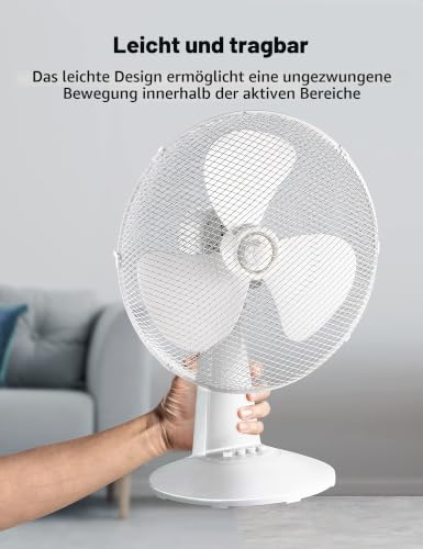 Midea FT40-21M Tischventilator, 40 W, Durchmesser 40 cm, leiser Ventilator mit 3 Flügeln, 3 Geschwindigkeitsstufen, 80°-Oszillation, Weiß