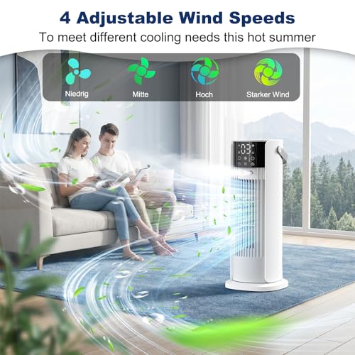 Klimaanlage Mobil, 4-In-1 Luftkühler mit Wasserkühlung, Mobile Klimaanlage con Tanque de 900ml, 3 Gebläsestufen, 90° Oszillation, LED-Display, Leise Klimaanlage mit Luftbefeuchter (Weiß)