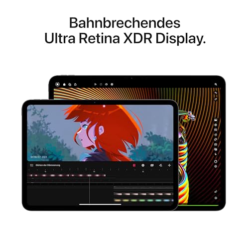 Apple 11" iPad Pro (M4): Ultra Retina XDR Display, 1 TB, 12 MP Querformat Frontkamera/12 MP Rückkamera, LiDAR Scanner, WLAN 6E und 5G Mobilfunk mit eSIM, Face ID, Nanotexturglas – Silber