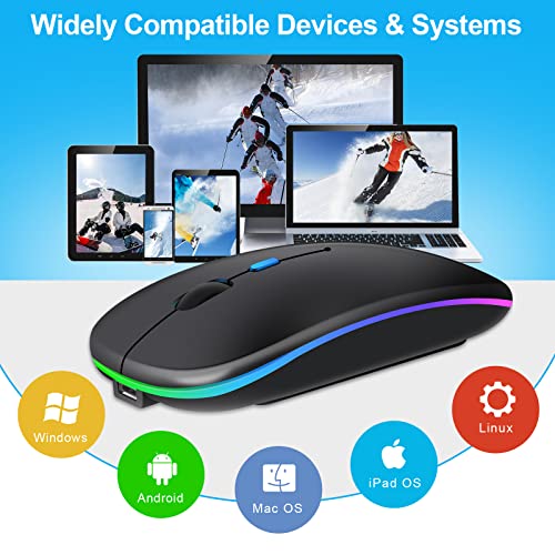 Kabellose Bluetooth-Maus für Laptop, wiederaufladbare Computer-Maus 2.4GHz Optisch (Bluetooth5.2+USB A+USB C)Duale Empfänger Mäuse-1600DPI LED Leiser Klick für Mac Laptop Tablet PC Computer,Schwarz