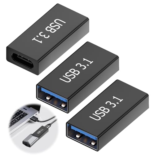 Supecesorio USB C auf USB 3.1 Adapter, 3 Stück USB C Buchse auf USB 3.1 A Buchse Konverter, 5 Gbit/s Übertragungsrate, Adapter A auf C, Zum Anschließen von Zwei Steckern Kabel