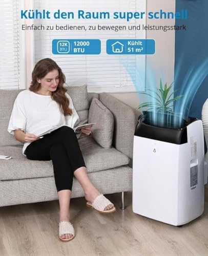 GarveeMore Mobiles Klimagerät 10000 BTU Kompressor Klimaanlage – 3-in-1 Kühlen Entfeuchten Ventilator – R290, Bis 46m², 48dB Schlafmodus, Mit Abluftschlauch, Fenster-Kit f. Kippfenster