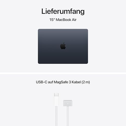 Apple 15" MacBook Air Laptop, M5 Chip mit 10‑Core CPU und 10‑Core GPU: Entwickelt für KI, 15,3" Liquid Retina Display, 16 GB gemeinsamer Arbeitsspeicher, 1 TB SSD, Touch ID, WLAN 7; Mitternacht