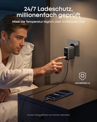 Anker 100W USB C Ladegerät, Smart Ladegerät, kompaktes 3-Port GaN Netzteil | Smart Display und Touch-Steuerung, für MacBook, iPad, iPhone 17/16/15 Serie, inkl. USB-C Kabel
