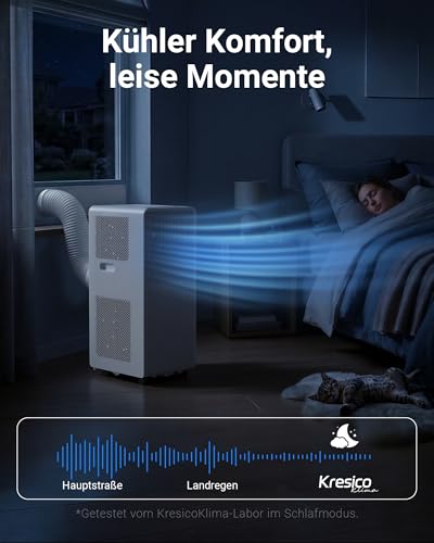 KresicoKlima Mobile Klimaanlage 9000 BTU, Klimaanlage mobil mit Abluftschlauch, Mobiles Klimagerät mit Abluftschlauch für Räume bis zu 33m²/90m³, Klimagerät mit Timer, R290, weiß