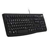 Logitech K120 Kabelgebundene Business Tastatur f&uuml;r Windows und Linux | USB-Anschluss, Leises Tippen, Robust, Spritzwassergesch&uuml;tzt, Tastaturaufsteller, Deutsches QWERTZ-Layout - Schwarz