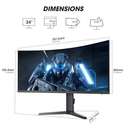 KOORUI 34 Zoll Curved Gaming Monitor 200Hz Bildschirm WQHD HDR 400 HDMI/DP