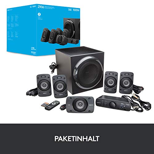 Logitech Z906 5.1 Sound System | 1000W Surround Sound Lautsprecher, THX, Audio-Eingänge, Fernbedienung, EU Stecker, PC/PS4/Xbox/TV/Smartphone - Schwarz