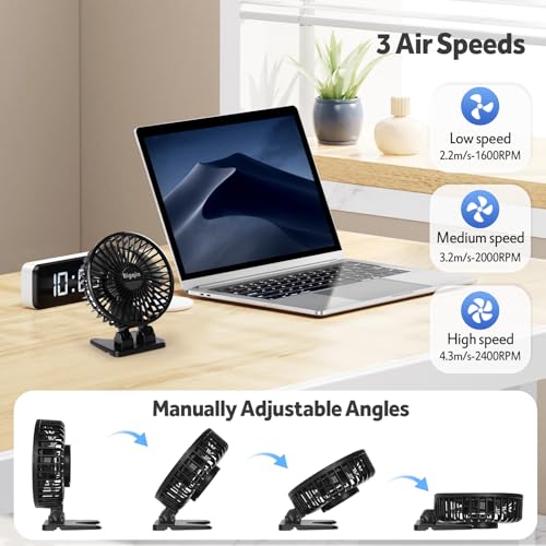 Bigqin USB Ventilator, Mini Tischventilator Fan Lüfter mit 3 Geschwindigkeiten, tragbarer Ventilator Klein für Büro, Schlafzimmer, Camping - Schwarz