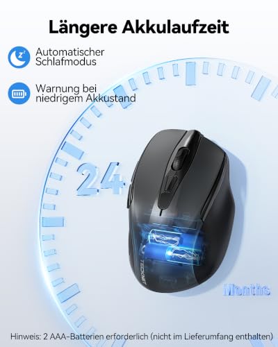 TECKNET Kabellose Maus, 2.4G Optische Funkmaus mit USB Empfänger, Grau | 2600 DPI, 24 Monate Akkulaufzei, Ergonomisches Design Wireless Mouse Kompatibel mit Laptop, PC, MacBook, Office Home