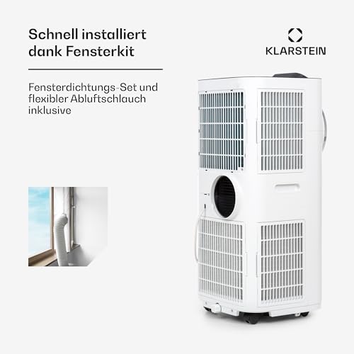 Klarstein Kraftwerk Smart 10K Mobiles Klimagerät – 10000 BTU, 29-49 m², App & Alexa Steuerung, 3-Stufen Ventilator, 23 l/h Entfeuchtung, Leise, Inkl. Fensterkit, Weiß