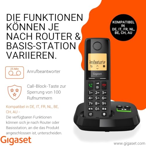 Gigaset Pure 320A Trio - Schnurloses DECT-Telefon mit Anrufbeantworter - mit Call-Block-Taste und Freisprechfunktion - 100 Kontakten, schwarz [Kompatibel in DE, IT, FR, NL, BE, Che, AUT]