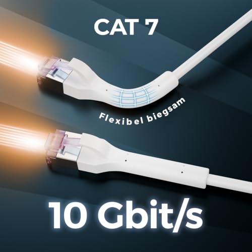 deleyCON 2m CAT7 Patchkabel SLIM - 10 Gbit/s Netzwerkkabel - Weiß