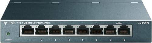 TP-Link TL-SG108 8-Port Gigabit Netzwerk Switch (Plug-and-Play, 8* RJ-45 LAN s, Metallgehäuse, IGMP-Snooping, unmanaged, lüfterlos) blau metallic