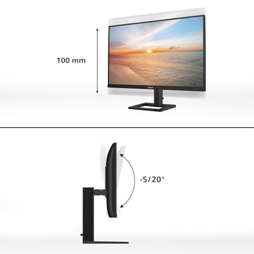 PHILIPS 24E1N1300AE - 24 Zoll Full HD Monitor, Lautsprecher, höhenverstellbar (1920x1080, 100 Hz, HDMI, USB-C (65W PD), USB Hub) schwarz