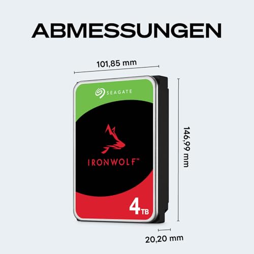Seagate 4TB IronWolf Interne NAS-Festplatte | SATA 6 Gb/s (ST4000VNZ06) | 5400 U/Min. 24/7 NAS-optimierte HDD. AgileArray, All-CMR, RV-Sensoren für Multi-Bay, 180TB/Jahr. 3 Jahre Garantie + Rescue