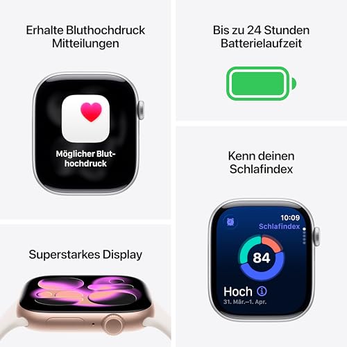 Apple Watch Series 11 GPS 46 mm Smartwatch mit Aluminiumgehäuse in Diamantschwarz und Sportarmband in Schwarz (S/M). Schlafindex, Fitnesstracker, Gesundheitstracking, Always-On Display, Wasserschutz