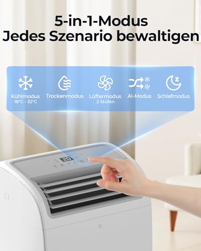 Mobile Klimaanlage 12000 BTU, Klimaanlage Mobil mit Abluftschlauch, Mobiles Klimagerät mit Abluftschlauch mit Timer, R290, 5 Modi
