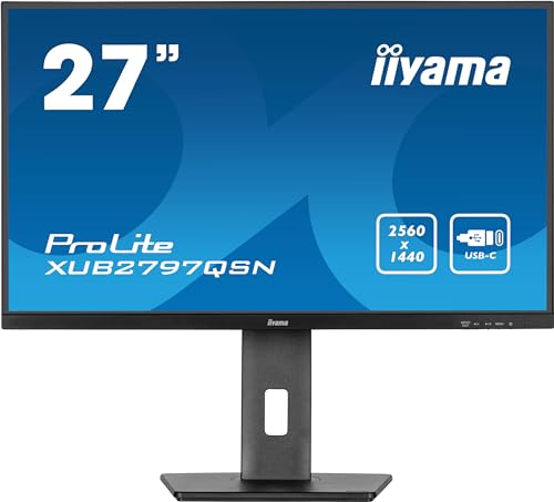 iiyama Prolite XUB2797QSN-B2 68,5cm 27" IPS LED-Monitor WQHD 100Hz HDMI DP-in/Out DaisyChain USB3.2 USB-C Dock 65W LAN Slim-Line Höhenverstellung Pivot AdaptiveSync schwarz