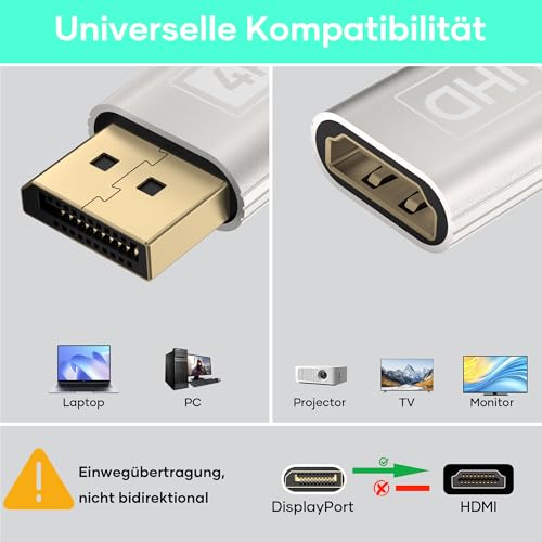 DisplayPort auf HDMI Adapter 2 Stücke,Unidirektionaler DP auf HDMI Adapter
