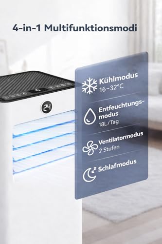 JUMMICO 7000 BTU Mobile Klimaanlage mit Abluftschlauch & Fensterkit | 4-in-1: Kühlen, Entfeuchten, Ventilator, Schlafmodus | Fernbedienung mit Timer | Für Räume bis 20 m²