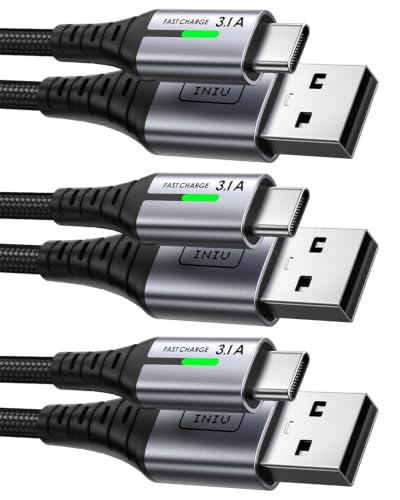 INIU USB C Kabel, [3 Stück 2m+2m+0,5m] USB A auf USB C Schnellladekabel | Nylon Geflochten, Ladekabel USB-C Ladegerät für iPhone 18 17 16 Pro Max, Samsung Galaxy S26 S25 S24, Pixel 9, iPad Air usw.