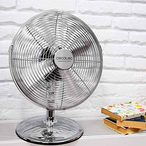 Cecotec Tischventilator EnergySilence 620 RetroDesk, 40 W | 30 cm Durchmesser, 4 Aerodynamikflügel, 3 Geschwindigkeiten, Oszillation, Chrom-Design