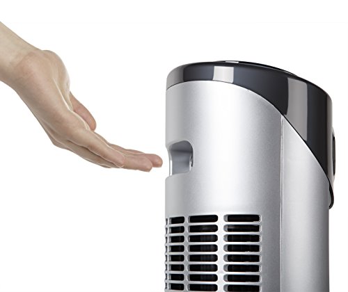 Orbegozo TWM 1015 - Ionischer Turmventilator, Fernbedienung, drei Ventilatormodi, digitales Display, Timer-Funktion, drei Geschwindigkeiten, leise, um 80 Grad drehbar, 45 W, Grau / Schwarz
