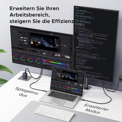 UGREEN USB-C auf HDMI Kabel, 8K@60Hz, 4K@240Hz, 140W PD Schnelllade, 2M | Typ C Thunderbolt 5/4/3, HDMI 2.1, HDR, Unidirektionaler Adapter, kompatibel mit MacBook, iPhone 18, iPad, Galaxy S26