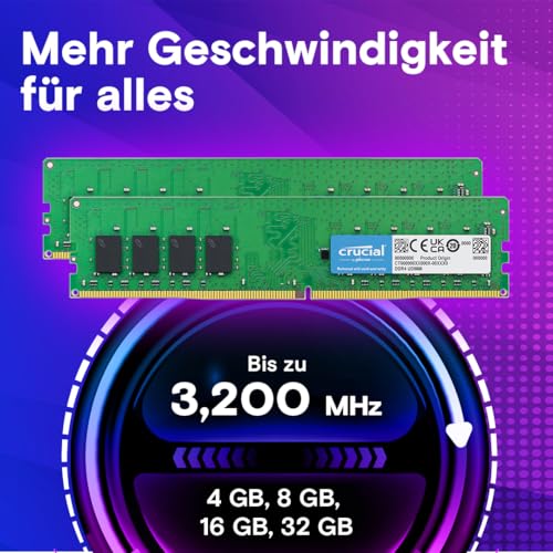 Crucial DDR4 RAM 32GB Kit (16GBx2) 3200MHz CL22, PC Computer Arbeitsspeicher, (auch 2933MHz / 2666MHz) - CT2K16G4DFRA32A