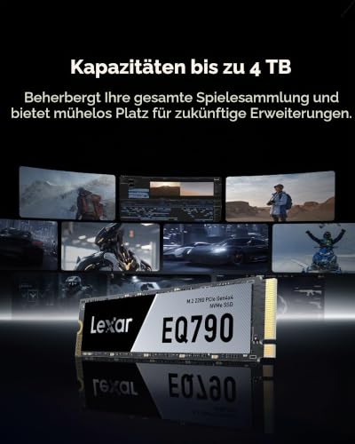 Lexar EQ790 SSD, M.2 2280 PCIe Gen4 NVMe SSD, EQ790 2TB | 7000 MB/s Lesen, für Intensive Workloads, PS5 & PC Gaming, Leistungsstarkes internes Solid State Laufwerk