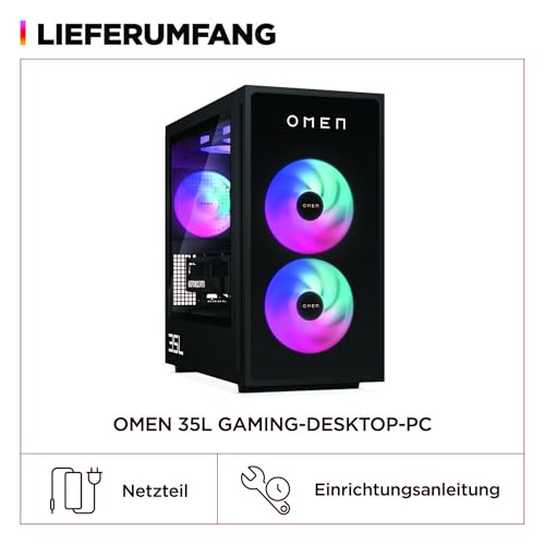 HP Omen GT16-0278ng 35L Gaming Desktop PC, AMD Ryzen 7 8700F, 32 GB DDR5-SDRAM, 2 TB SSD, NVIDIA GeForce RTX 5070 Ti, Tower PC, Windows 11 Home, Schwarzes Metall mit Glas Blende