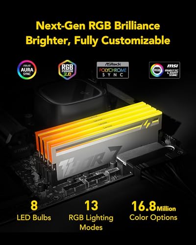 Lexar Thor Z Series RGB DDR5 RAM 32GB Kit (2x16GB) 6000 MHz, DRAM 288-Pin UDIMM Desktop-Speicher, Hochleistungs Gaming Computerspeicher unterstützt Intel XMP 3.0/AMD Expo, On-die ECC, 1.35V Silber
