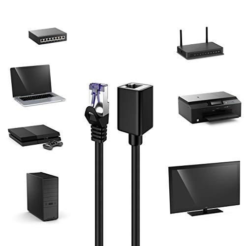 deleyCON 7,5m CAT7 Patchkabel Verlängerung RJ45 S/FTP 600 MHz - Schwarz | CAT 7 Rohkabel, RJ45 Stecker auf RJ45 Buchse, Ethernet LAN Netzwerkkabel, Kupfer, PiMF