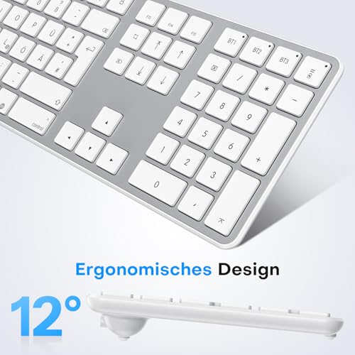 OMOTON Mac Tastatur Maus Set Kabellose, Wiederaufladbar, DE Layout | Bluetooth Funktastatur maus für MacBook Air/ Pro/iMac/iMac Pro/Mac mini, Ergonomisch, Multi-Gerät, Leises Tippen