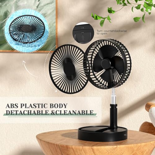 Faltbarer Bodenventilator, wiederaufladbar, batteriebetrieben, USB-Bodenventilator, tragbar, höhenverstellbar, Mini-Elektroventilator, 4 Windgeschwindigkeitseinstellungen, geeignet für Schlafzimmer