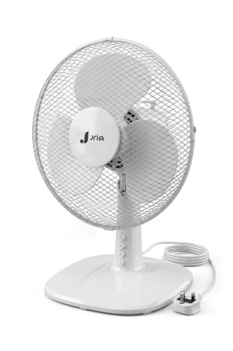 JriA Tischventilator 30-cm Leiser Ventilator mit Oszillationsfunktion 3 Geschwindigkeitsstufen 35 W Ø 90 cm Kühlventilator für Büro und Schlafzimmer Sommer Tischventilator (12 Zoll, weiß)