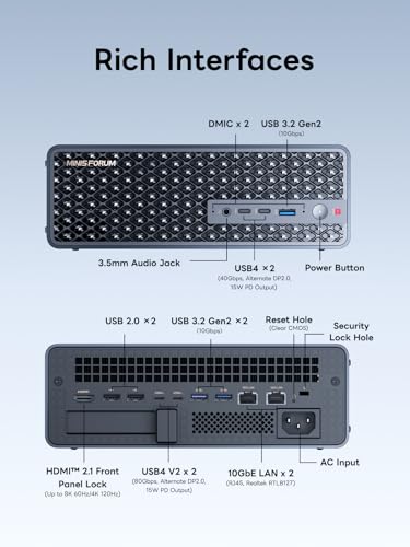 MINIS FORUM MS-S1 Max Mini Workstation AI, AMD Ryzen AI Max+ 395 (16C/32T, 5,1 GHz), RDNA 3.5 GPU, 64 GB RAM, 2 TB SSD, PCIe x16 Slot, USB4 V2 (80 Gbps) & Dual 10GbE, 320W PSU, WiFi 7