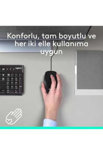 Logitech M90 Maus mit Kabel | 1000 DPI Sensor, USB-Anschluss, 3 Tasten, Für Links- und Rechtshänder, PC/Mac - Schwarz