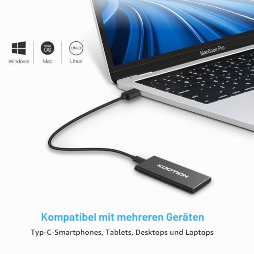 KOOTION Externe Festplatte SSD 500GB, Externe Portable SSD Hard Drive USB 3.1 Typ-C Schnell Solid State Drive Disk High Speed bis zu 550MB/s Festplatte Tragbar Ultra-Slim für Windows/MacBook/Xbox/PS4