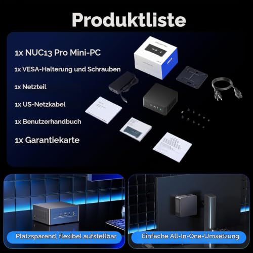 Intel NUC 13 Pro NUC13ANHi7 Arena Canyon: CPU 13. Gen, 32 GB RAM, SSD 1 TB, Intel Core i7-1360P, Win 11 Pro Mini-PC, 8K/4K UHD, Gigabit/WiFi-6/VESA, Unternehmen/Büro/Zuhause.
