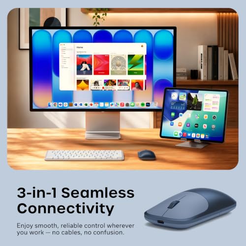 SATECHI Kabellose Maus Slim EX, Bluetooth & 2,4 GHz, Aufladbar, Indigo | Ideal für MacBook Neo Farben, leise Klicks, 3 Monate Akku, eloxiertes Aluminium, Multi-Device, macOS/Windows/iPadOS/Android