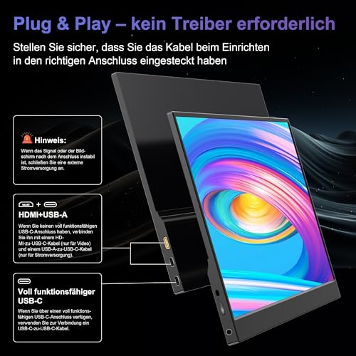 15,6'' Portable Monitor, 1080P FHD Tragbarer Monitor mit Schutzhülle
