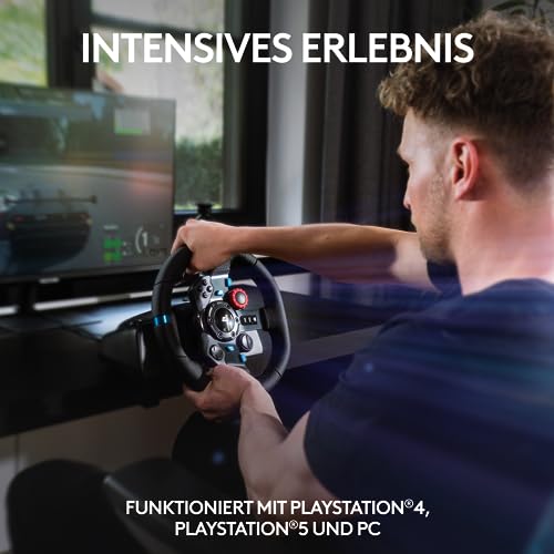 Logitech G29 Driving Force Gaming Rennlenkrad, Zweimotoriges Force Feedback, 900° Lenkbereich, Racing Leder-Lenkrad, Verstellbare Edelstahl Bodenpedale, für PS5, PS4, PC, Mac - Schwarz