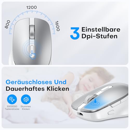 OMOTON Mac Tastatur Maus Set Kabellose, Wiederaufladbar, DE Layout | Bluetooth Funktastatur maus für MacBook Air/ Pro/iMac/iMac Pro/Mac mini, Ergonomisch, Multi-Gerät, Leises Tippen
